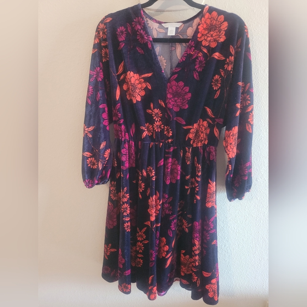 London Times Soft Velvet Fall Floral Dress M